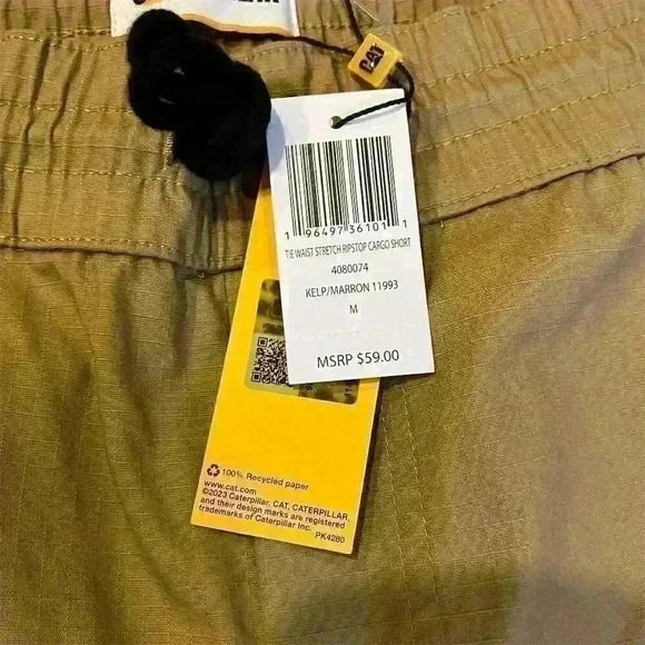 CAT Men's Cargo Shorts Size M Kelp/Maroon Elastic Waist Multiple Pockets - Picture 5 of 9